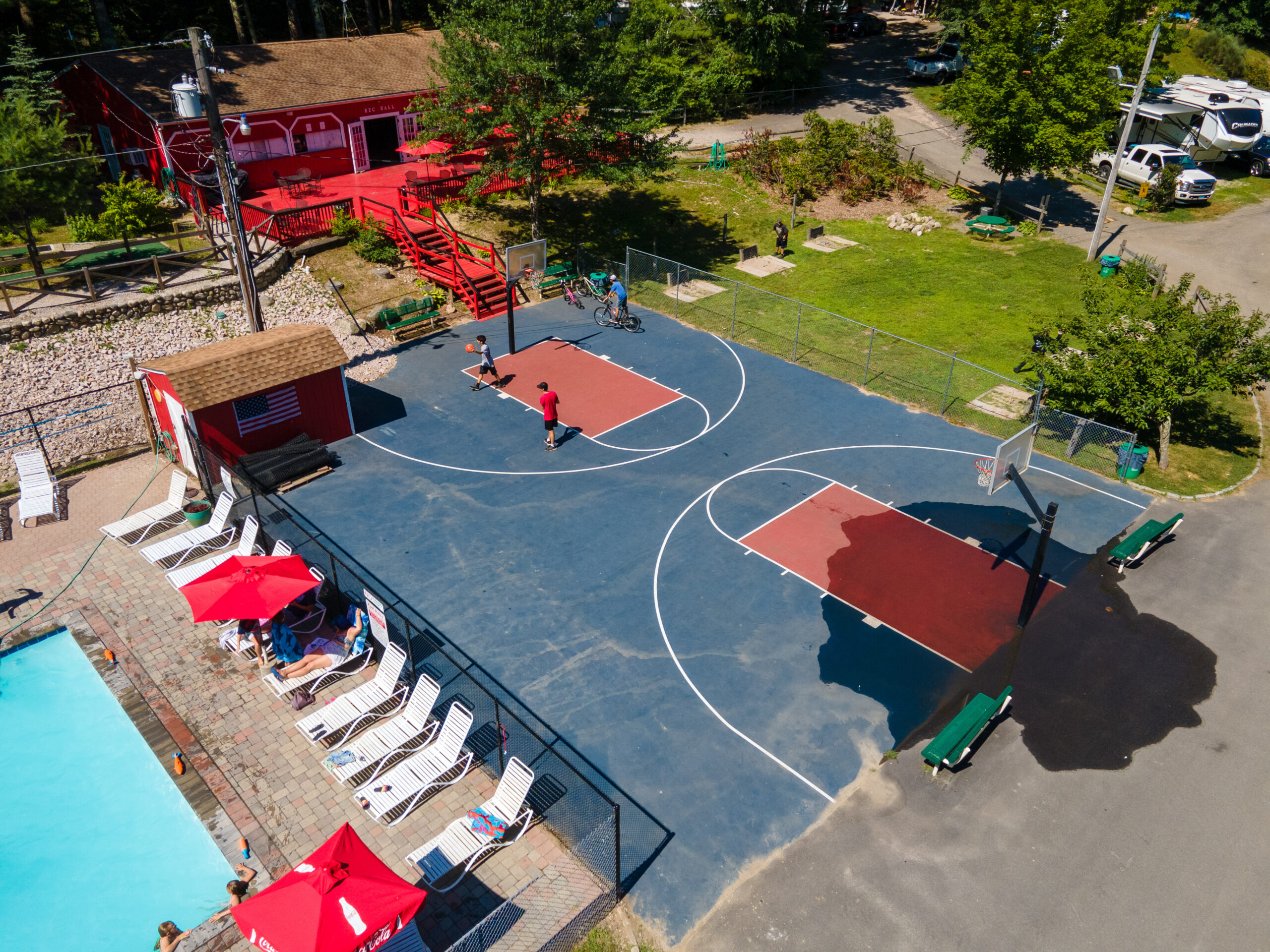 Recreation at Whispering Pines Campground Basketball and recreation area at Whispering Pines Campground Hope Valley