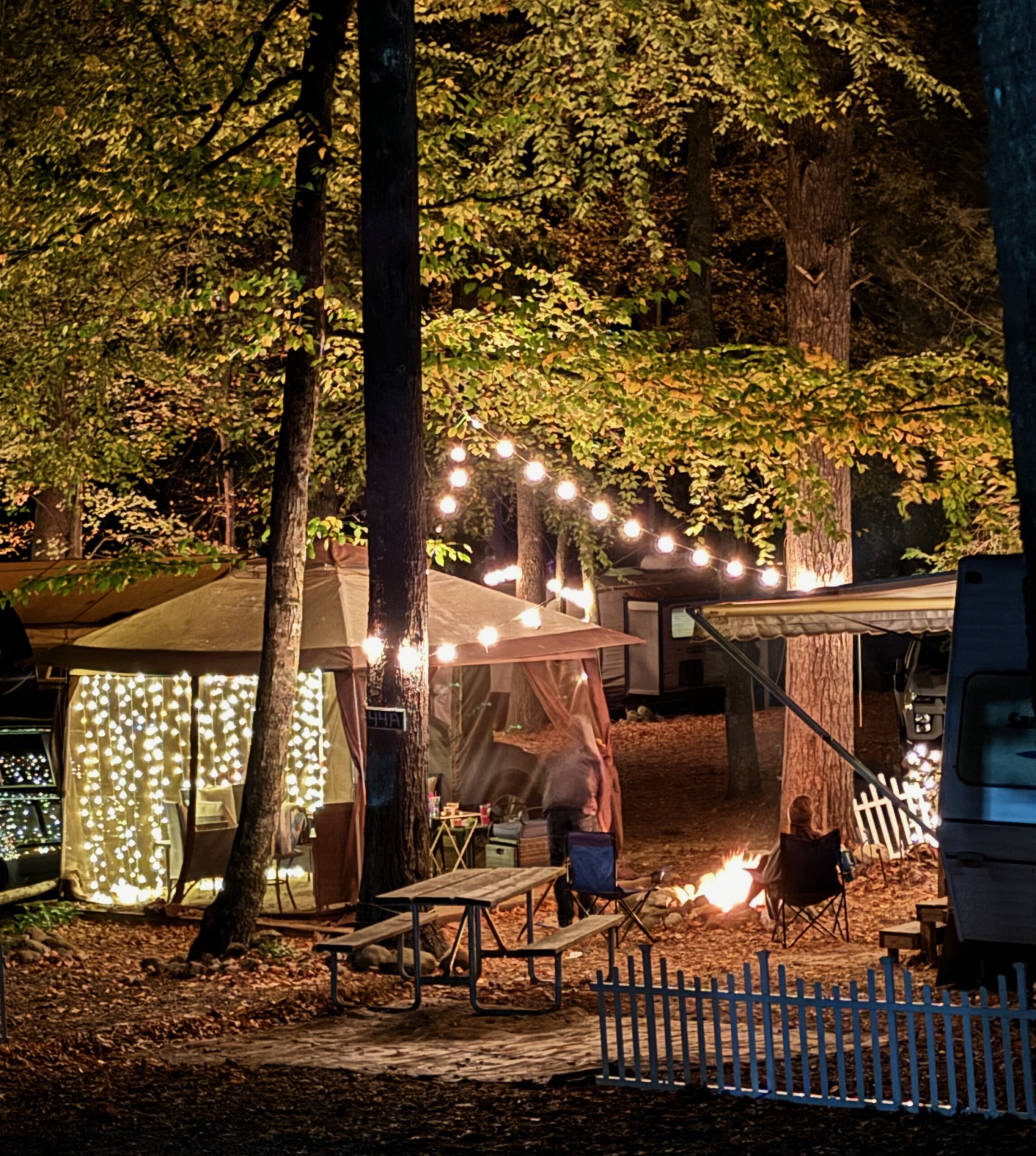 RV Campsites at Whispering Pines Campground RV camping beneath trees at Whispering Pines Campground