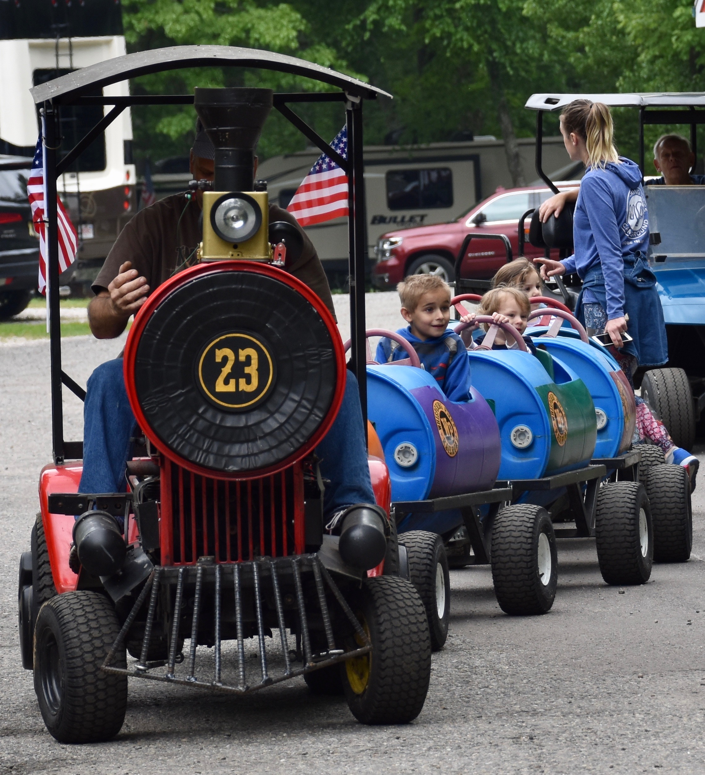 Family Activities at Whispering Pines Campground Family barrel train activity at Whispering Pines Campground Rhode Island
